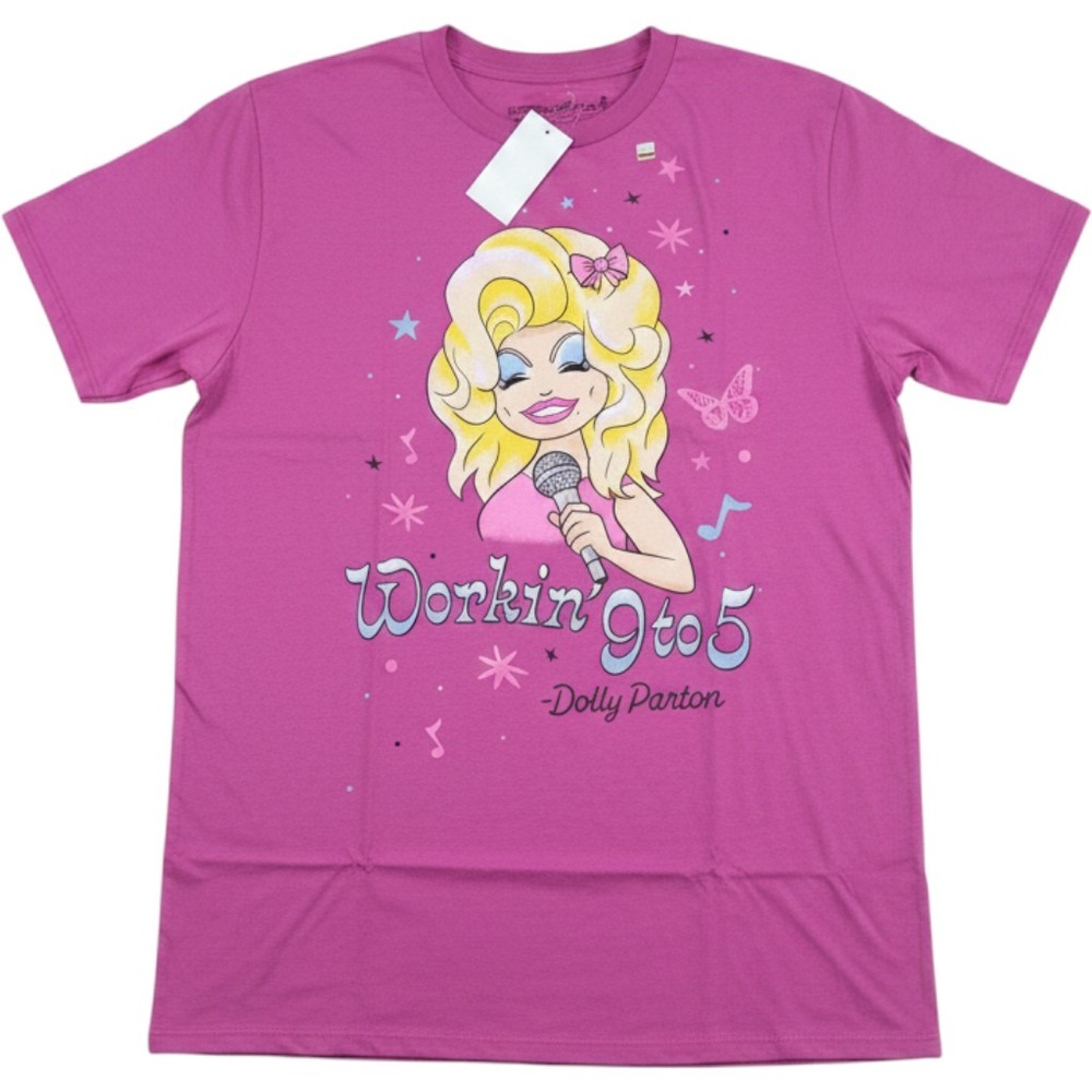 Dolly Parton Workin 9 to 5 Graphic T-Shirt Pink Cartoon Small SM